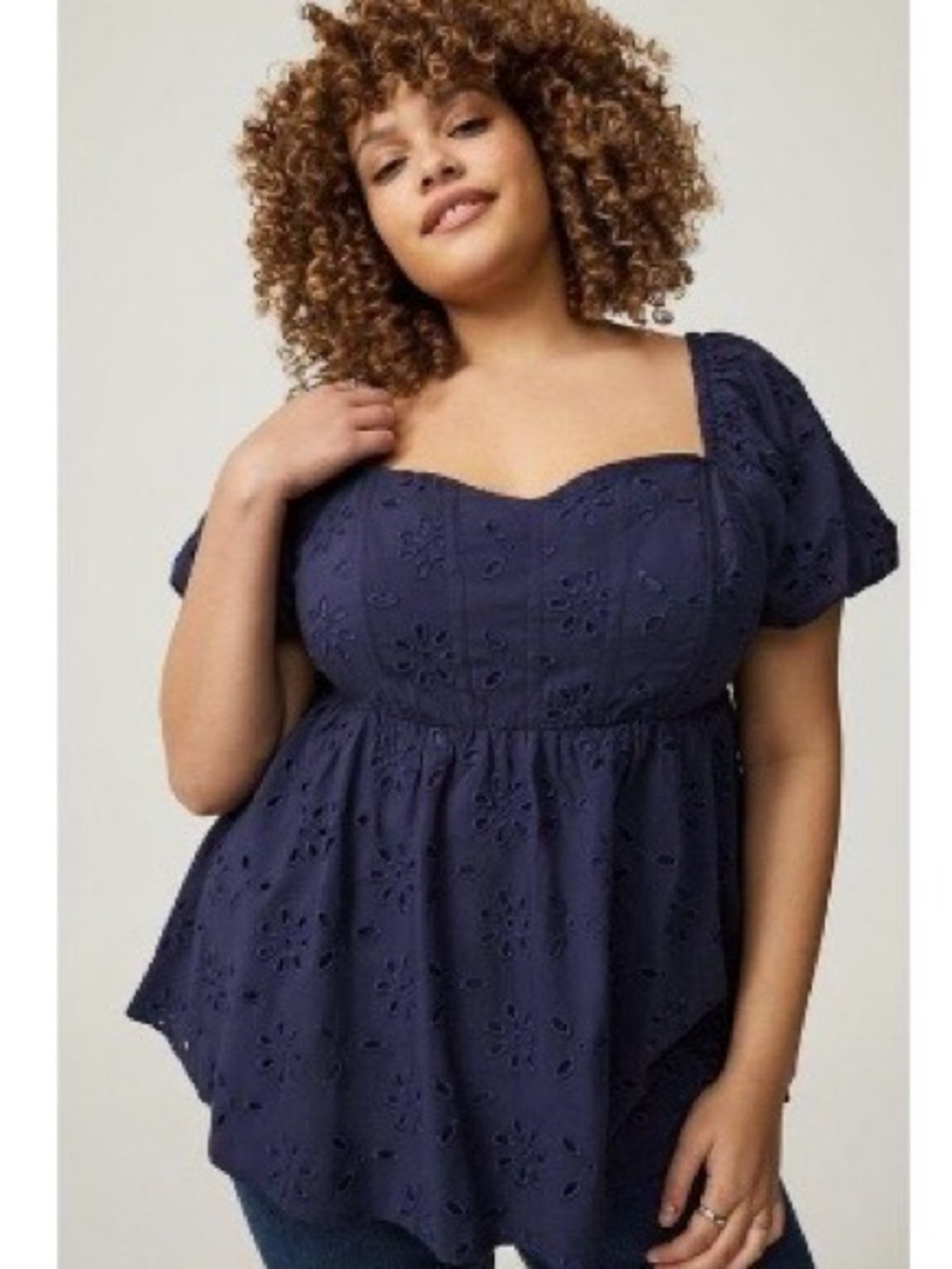 torrid Navy Eyelet Square-Neck Peplum Top
